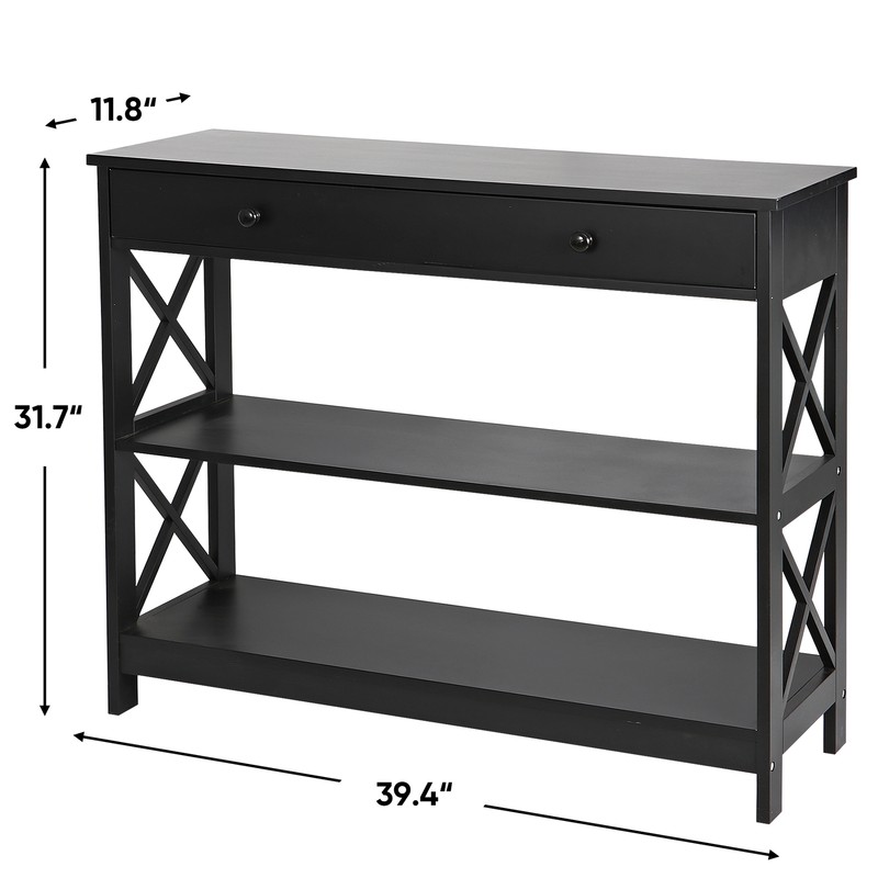 Wood Console Table 3 Tier Narrow Entryway End Sofa Table w/Storage Drawer Black gallery