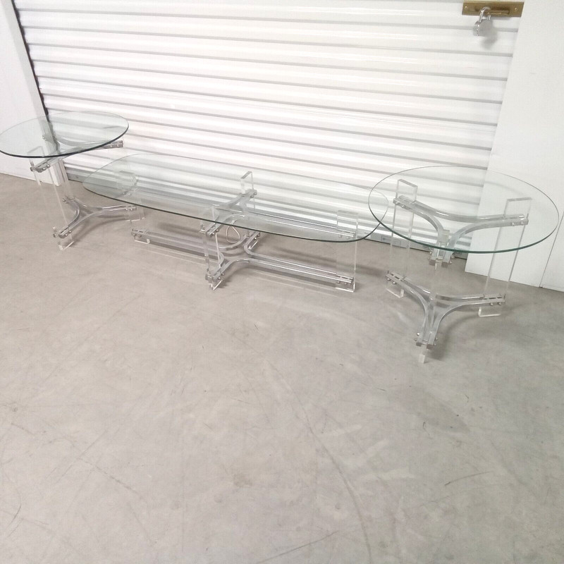 CHARLES HOLLIS JONES CHROME LUCITE GLASS SURFBOARD COFFEE TABLE VINTAGE 70's MCM gallery