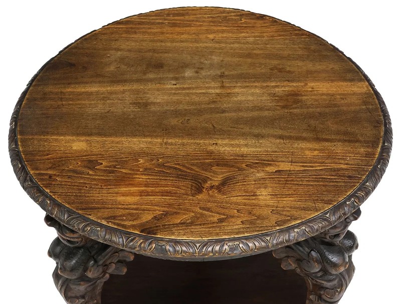 Antique Table, Occasional, Carved, Roundtop, Renaissance, Revival, early 1900s! gallery