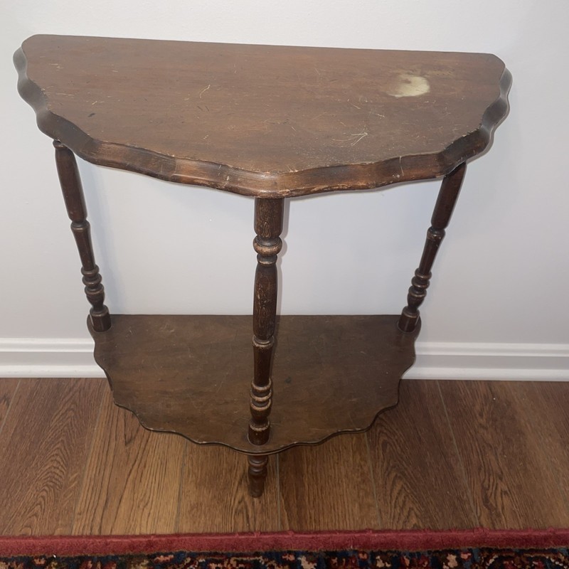 Rare DOUBLE SHELF Antique Demilune Entry Table Side Tables MCM Excellent gallery
