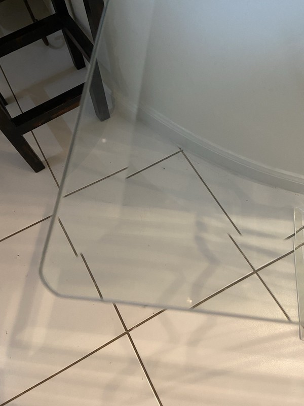 Mid Century Lucite X Base Console Table Beveled Glass Top Modern 56” gallery