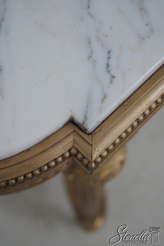 L64447: Vintage French Louis XVI Marble Top Gold Console Table w. Mirror gallery