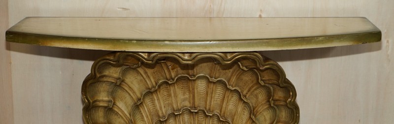 AFTER GROULT MID CENTURY CIRCA 1960'S GILT PLASTER SEA CLAMP SHELL CONSOLE TABLE gallery