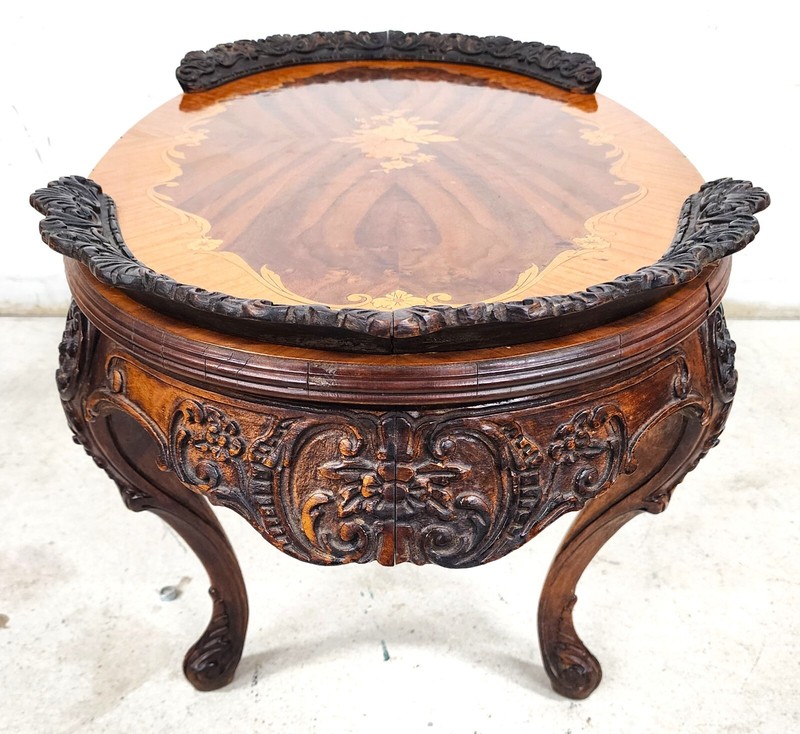French Louis XV Coffee Table Walnut Marquetry gallery