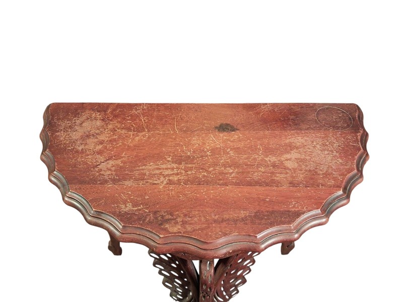 Antique Carved Swan Half Moon Wood Accent Table 24"H x 24"W x 12"D gallery