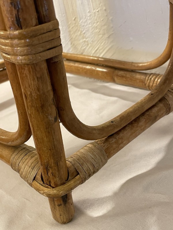 Vintage Woven Bamboo Rattan Wicket Side End Table Plant Stand Boho Chic MCM gallery