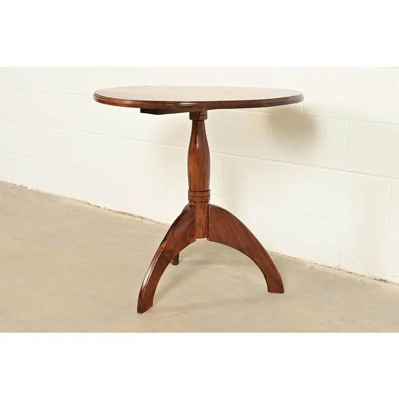Early American Bench Made Sculpted Solid Walnut Pedestal Tea Table or Side Table gallery