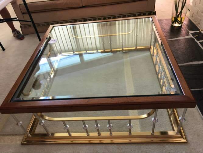 Erwin Lambeth Rare Silver Spindles Square Brass Oak Glass Coffee Table Stunning gallery