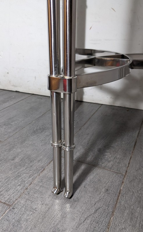 Vintage Chrome Nickel & Marble Round Faux Bamboo Table Hollywood Regency MCM gallery
