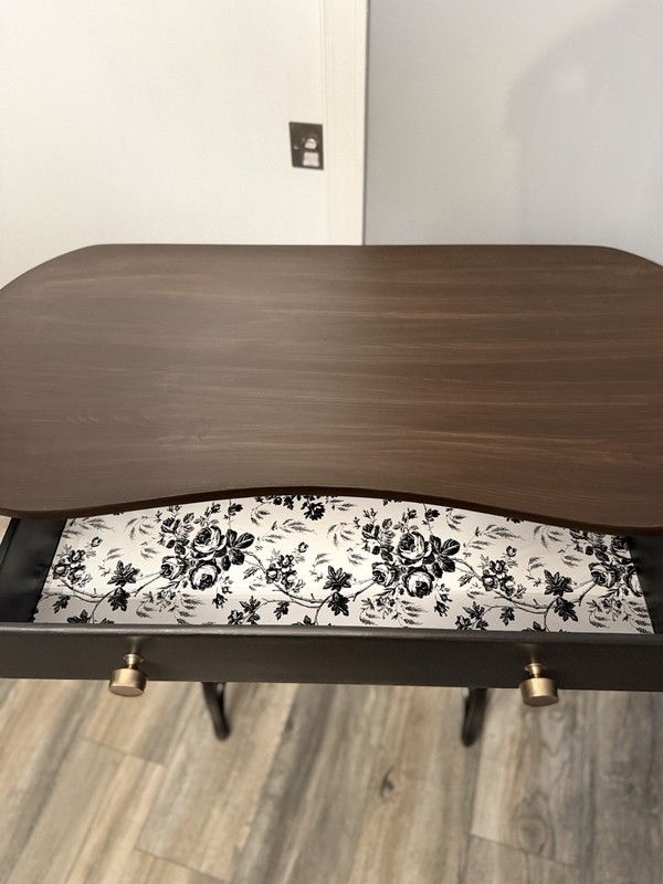 Antique JEWEL Sewing Table Refinished Walnut Top & Cast Iron Base with Drawer gallery