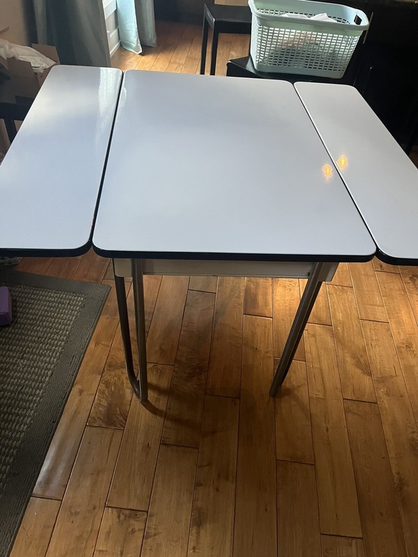 Vintage Porcelain Enamel Top Kitchen Extension Retractable Leaf Table Expandable gallery