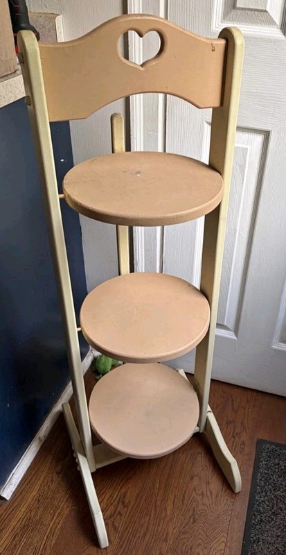 Vintage Folding Cake/pie Stand - 3 Tier Carved Handmade with Heart Cutouts