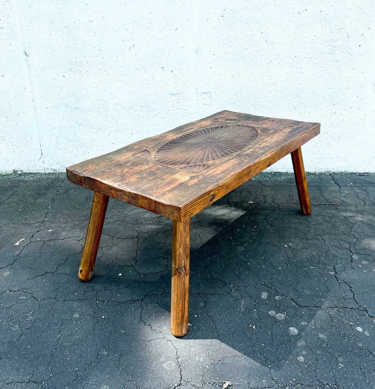 Vintage French Rustic Hand Carved Hand Made Primitive Coffee Table or Bench