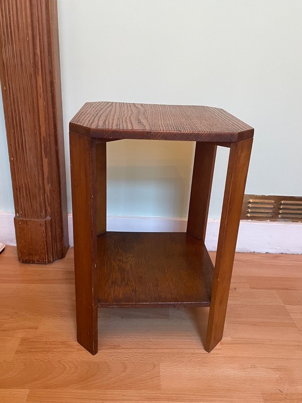Small antique art deco side table Vintage Retro Octagonal Side Table Dark Wood gallery