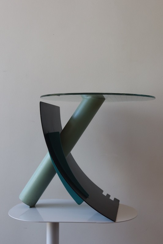 Postmodern Studio Teal and Blue Side Table by Michael Graham, 1987 gallery