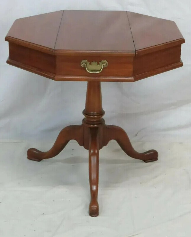 Henkel Harris Jefferson Black Cherry Octagon Flip Top Pedestal Center Side Table gallery