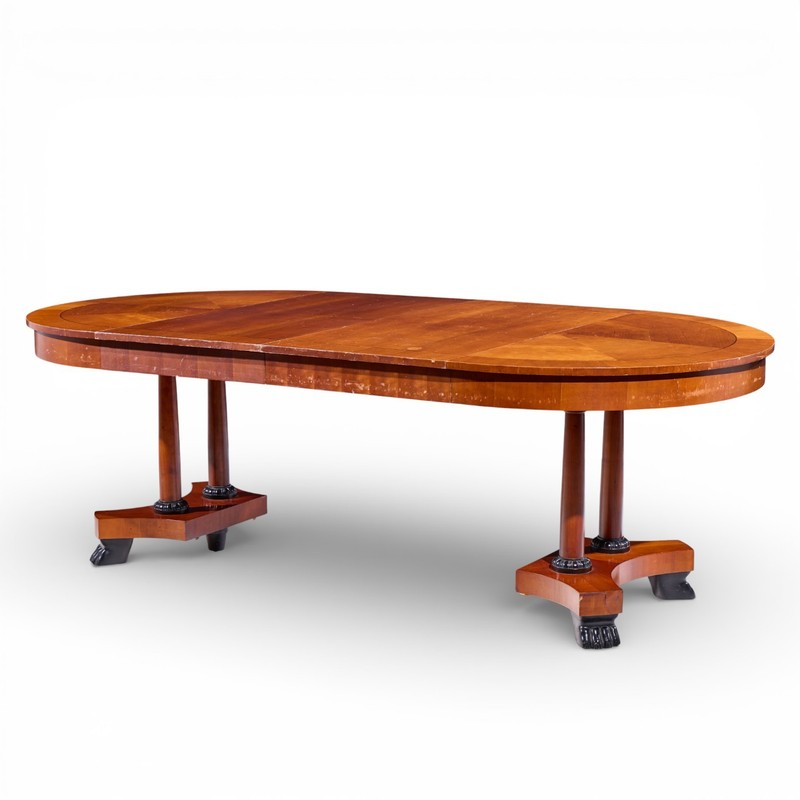 Baker Furniture Neoclassical Cherry Wood Expanding Dining Table with 2 Leaves gallery