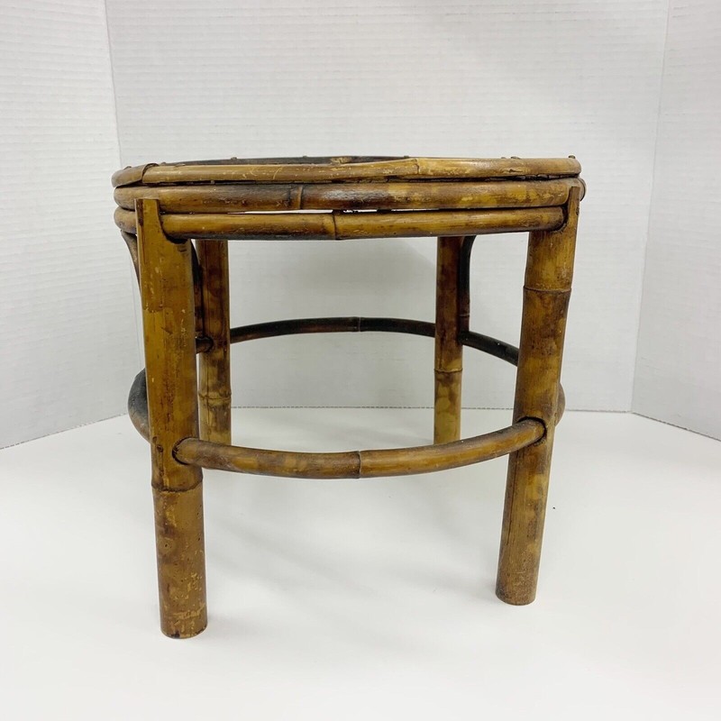 Vintage Tortoise Bamboo Stand Stool Plant Pot Oval 10” x 12” x 11” Mid Century gallery