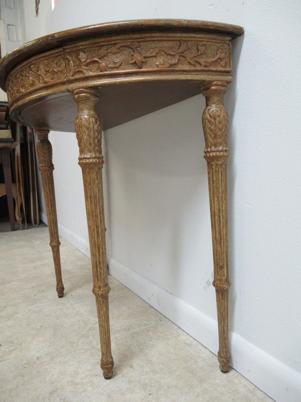 Theodore Alexander Distressed Painted Italian Regency Demi Lune Console Table gallery
