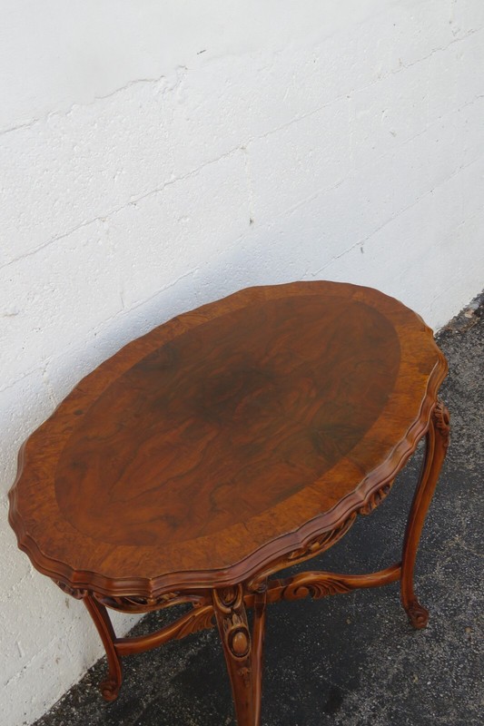 French Early 1900s Hand Carved Walnut Inlay Side End Center Table 3989 gallery