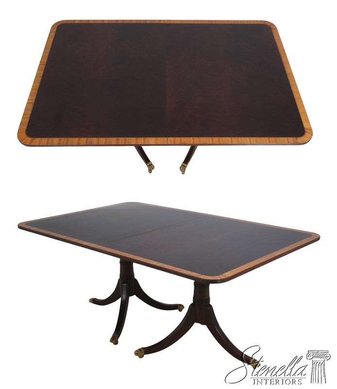 L72617: STICKLEY Regency Style Mahogany Double Pedestal Inlaid Dining Table