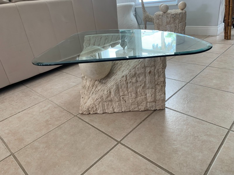 Vintage Postmodern Tessellated Stone Geometric Coffee Table gallery