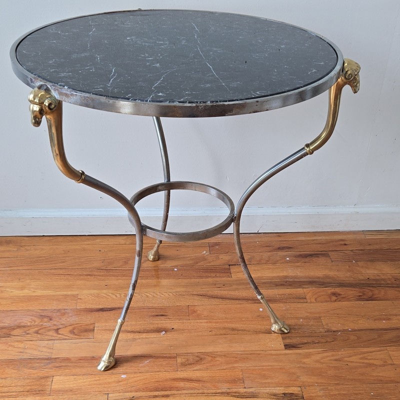 Round jansen style side Table Brass Ram Head Legs Hollywood Regency