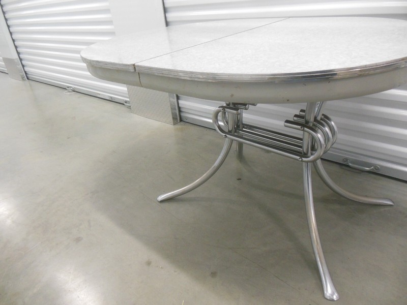 Vintage Chrome Formica Kitchen Dining Table Silver Grey Cracked Ice 50's MCM Mid gallery