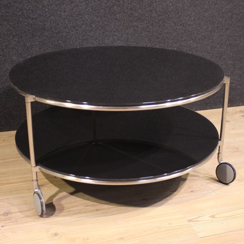 Coffee table on wheels modern Italian table 80s IN metal and glass