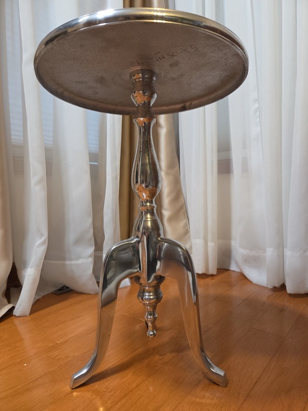 Mid Century Modern Aluminum Silver Metal Round Night Stand Table Wine Table gallery