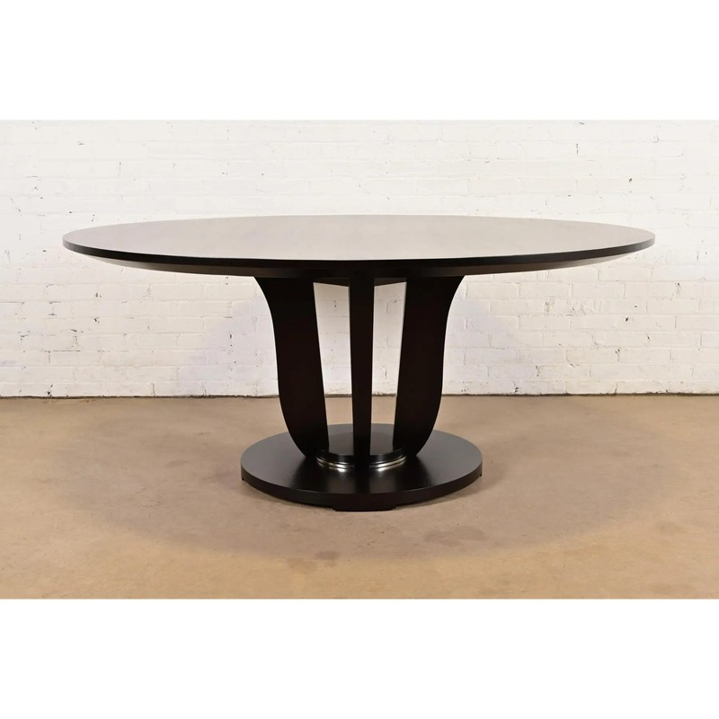 Barbara Barry for Baker Furniture Modern Art Deco Mahogany Pedestal Dining Table