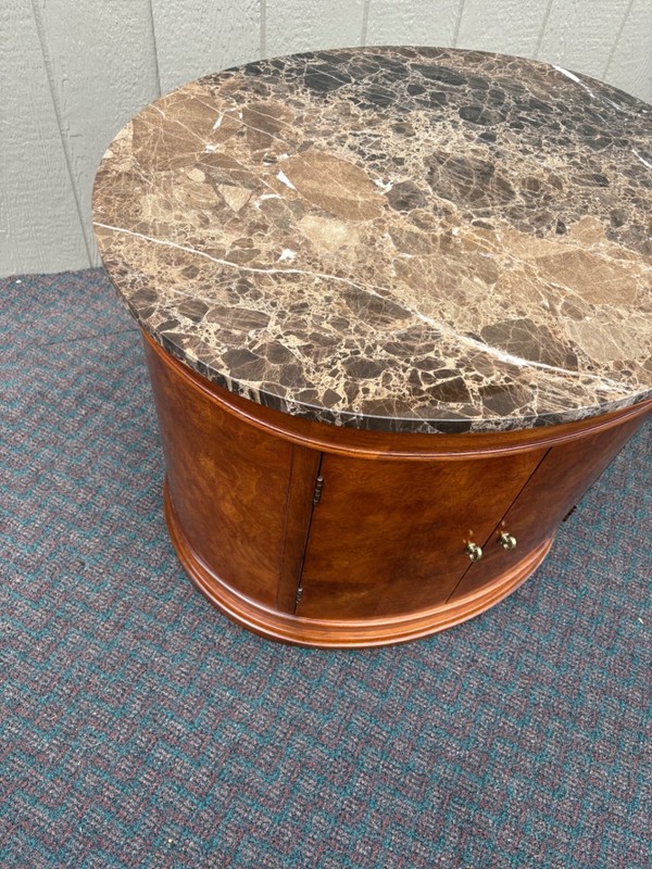 67824 Elegant Oval Marble Top Side Table with Storage Cabinet gallery