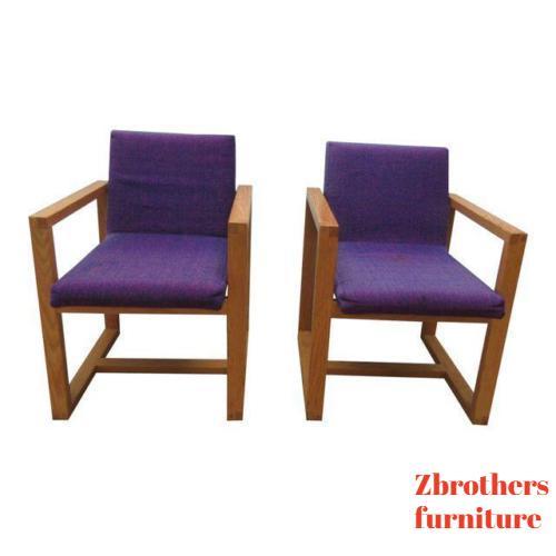 Pair Vintage Oak Cube Bentwood Lounge Club Arm Chairs Atomic Living Room