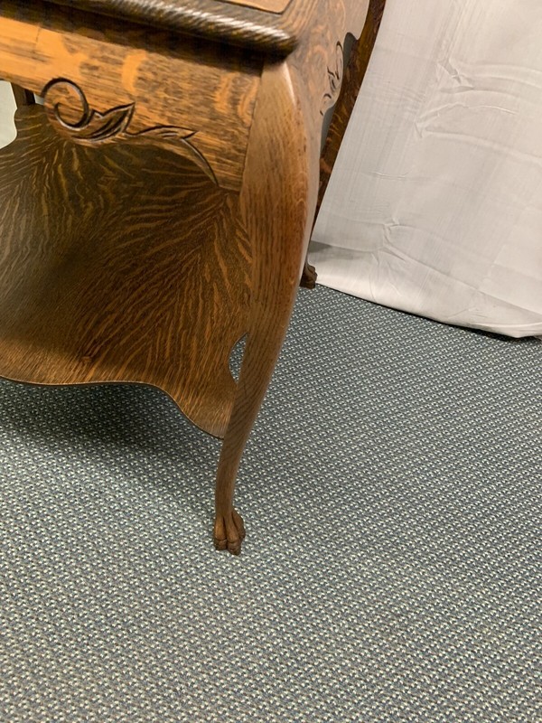 Antique Large Quartered Oak Lamp Side End Table Claw Feet gallery