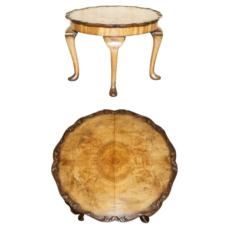 EXQUISITELY HAND CARVED BURR WALNUT COFFEE COCKTAIL TABLE CABRIOLE LEGS