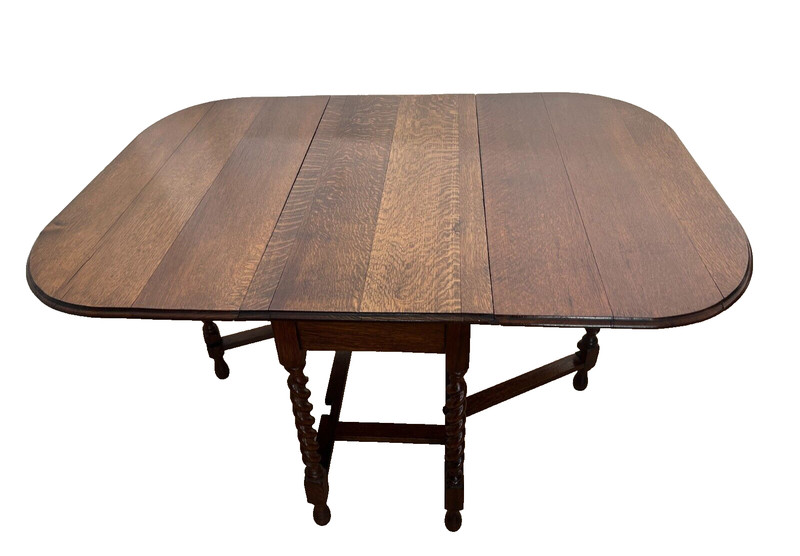Antique Barley Twist Gate Leg Kitchen Table Drop side Leaf Rectangle Tiger Oak