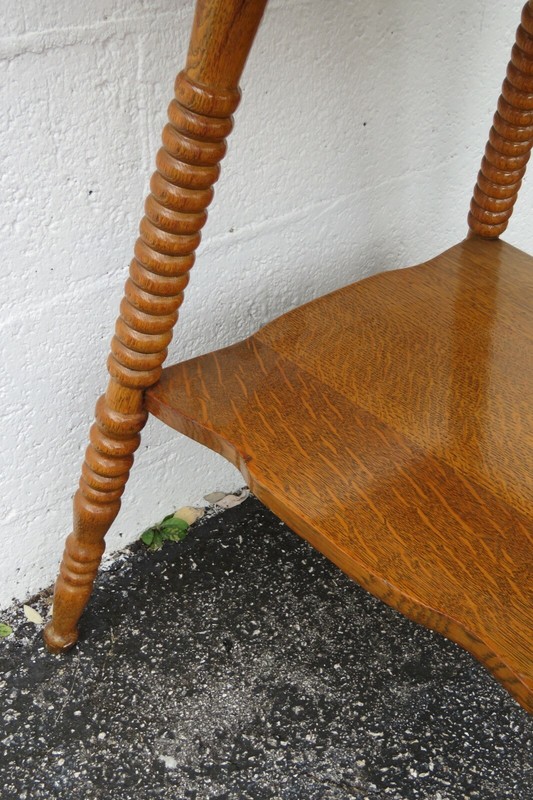 Early 1900s Tiger Oak Carved Large Side End Center Table 2607 gallery