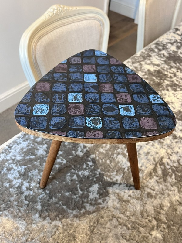Vintage Mid Century Side Table/ Plant Table with faux tile laminate top
