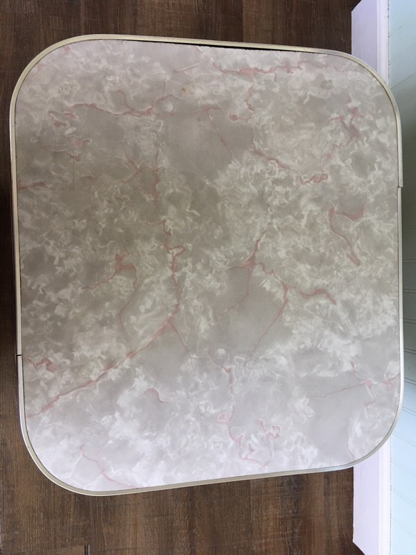VTG Retro MCM FAUX MARBLE TOP Side Child's Table GERBER ADJUSTALBE LEGS 13" Tall gallery