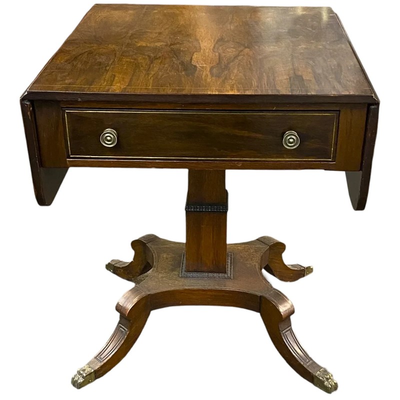 English Regency Rosewood Drop Leaf Center Table with Brass Inlay