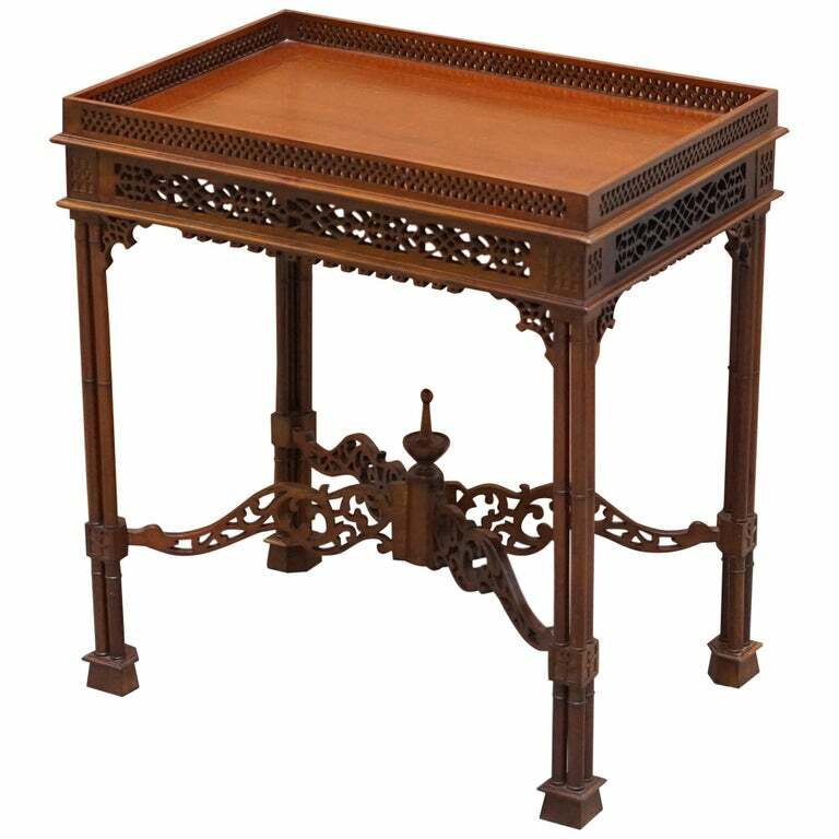 SUBLIME CIRCA 1920’S THOMAS CHIPPEDALE FRET WORK CARVED SILVER TEA COFFEE TABLE