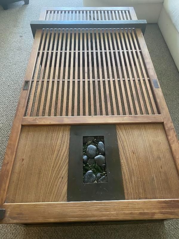 coffee table–Japanese antiquity meets mid century modern styling