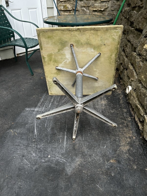 Mid Century Modern Limestone And Custom Steel Base Outdoor Dining Table, 1970s gallery