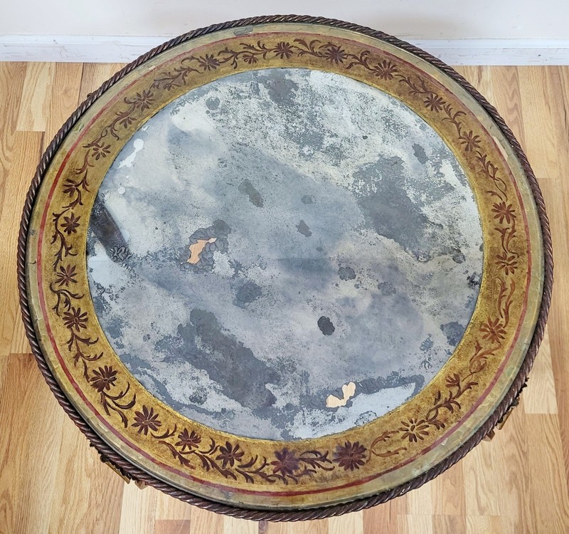 Vintage ITALIAN Mid-Century MODERN GILT Metal & MIRROR Shell ROUND COFFEE TABLE gallery