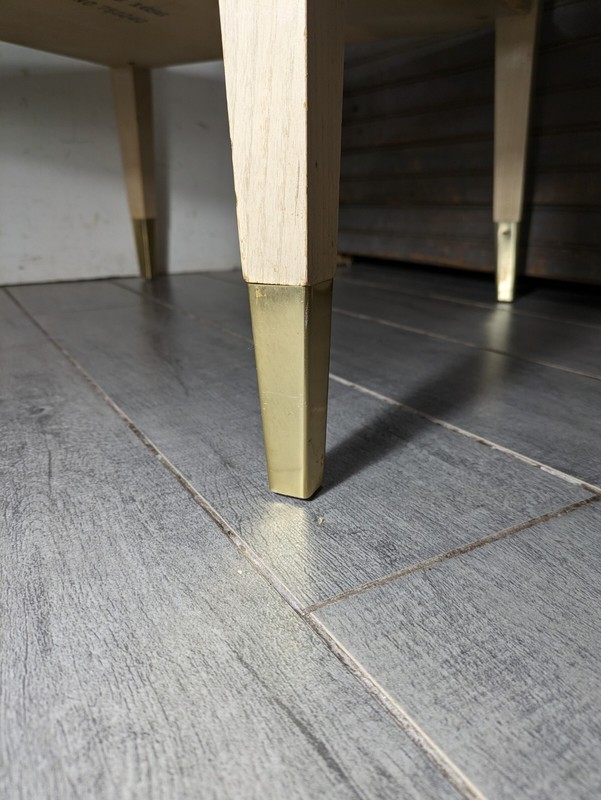 Vintage 1950s Lane Mid Century Modern Blonde Formica Brass 2-Tier End Table 1686 gallery