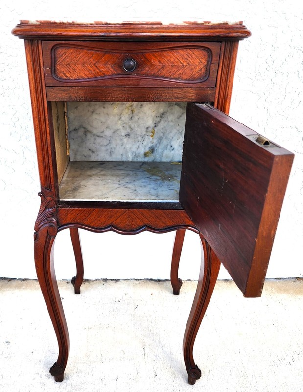 French Bedside Cabinet End Table Walnut & Marble gallery