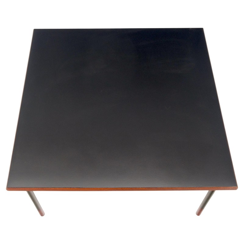 Danish Mid-Century Modern Square Black Laminate and Teak Top Coffee Table MINT! gallery