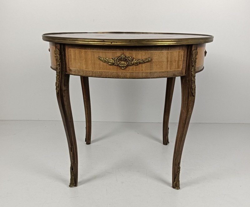 Round Italian marquetry wood inlay brass trims side coffee table Baroque style v gallery