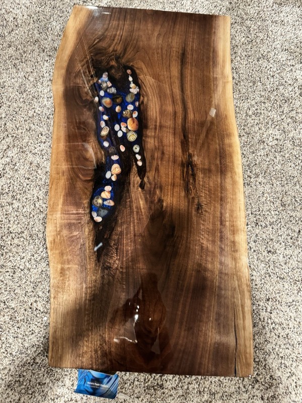 Black walnut Lovely Blue Resin River Table with Lake Superior Agates for Sale gallery