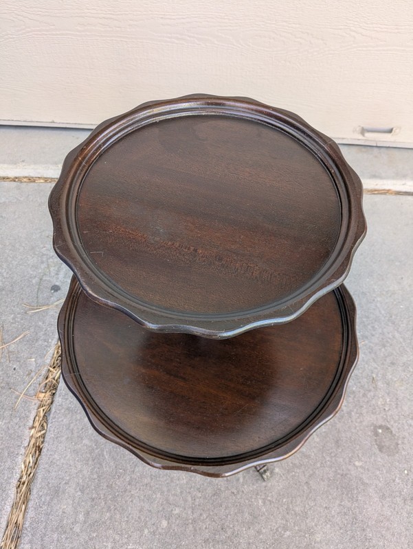 Antique Mahogany Round Pie Crust 2-Tier Pedestal Dumbwaiter Duncan Phyfe Table gallery